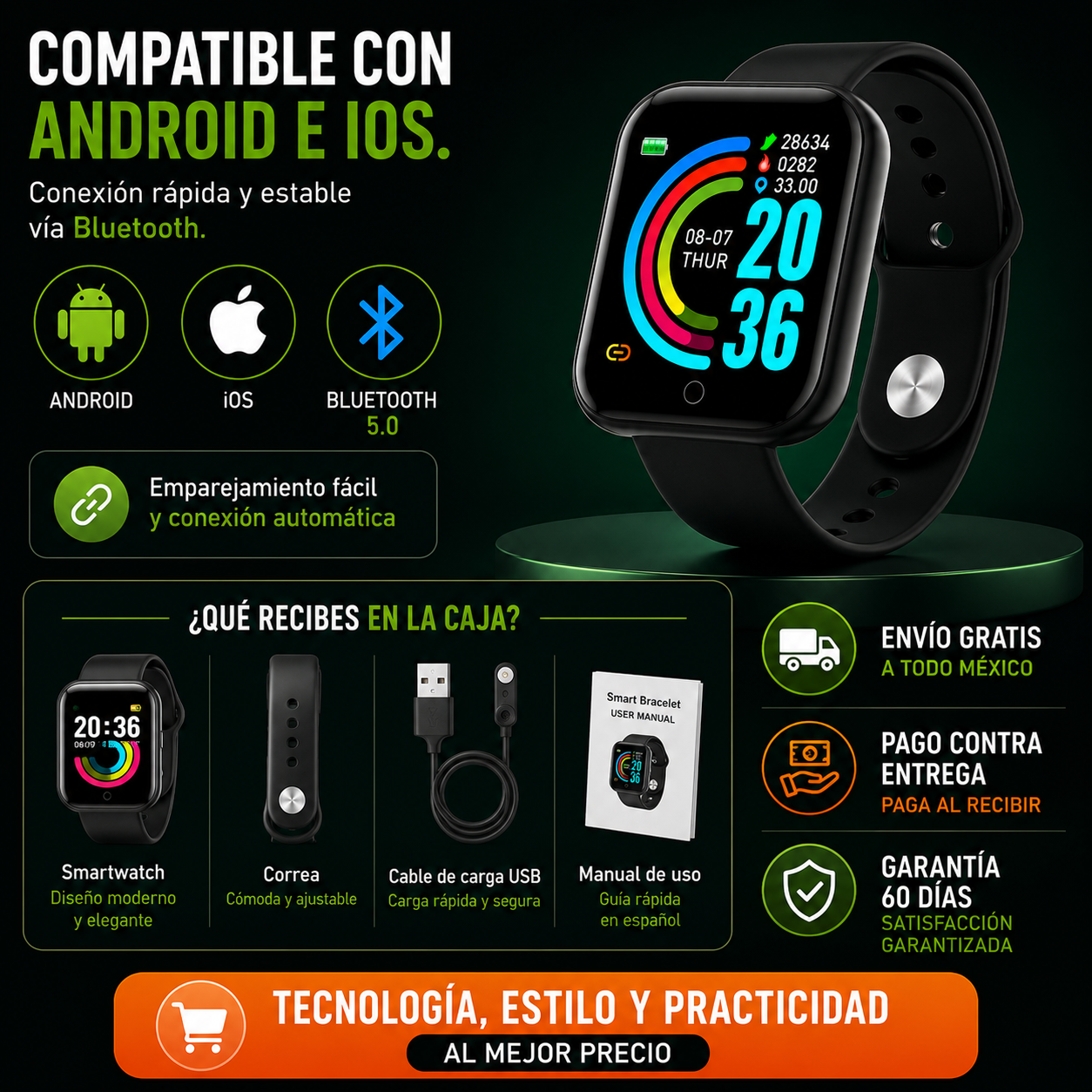 Smartwatch D20 Y68 Reloj Colores