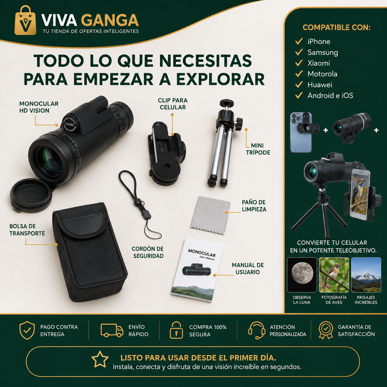 Monocular Telescópico HD Visión Nocturna