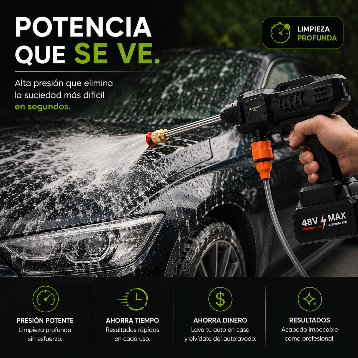 HidroMax Pro™ | Hidrolavadora Inalámbrica 48V