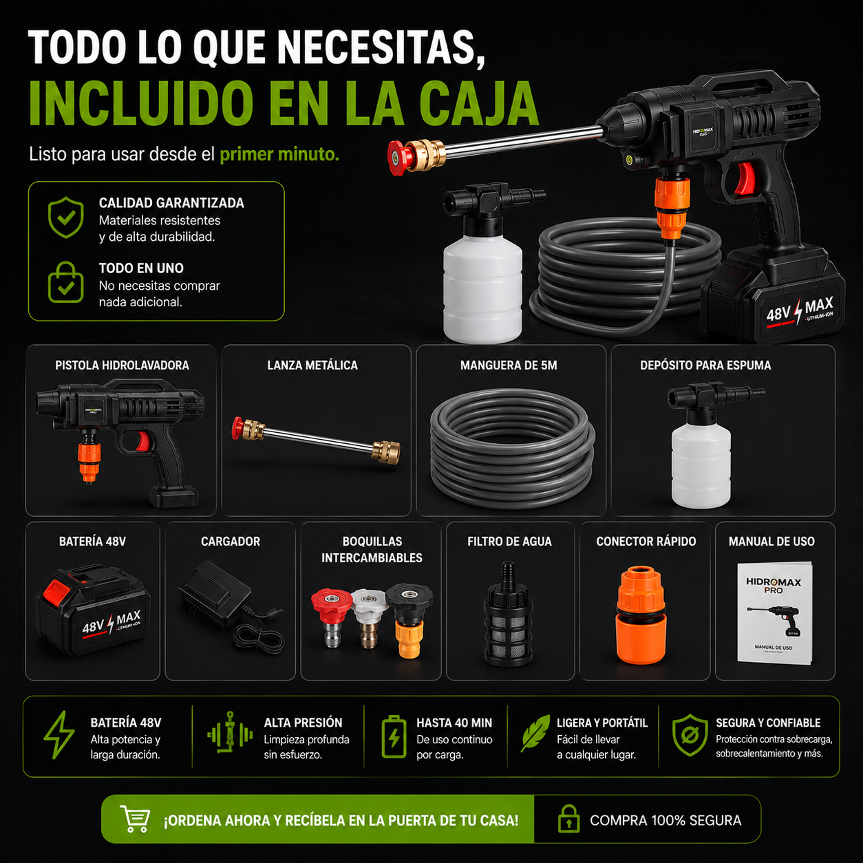 HidroMax Pro™ | Hidrolavadora Inalámbrica 48V