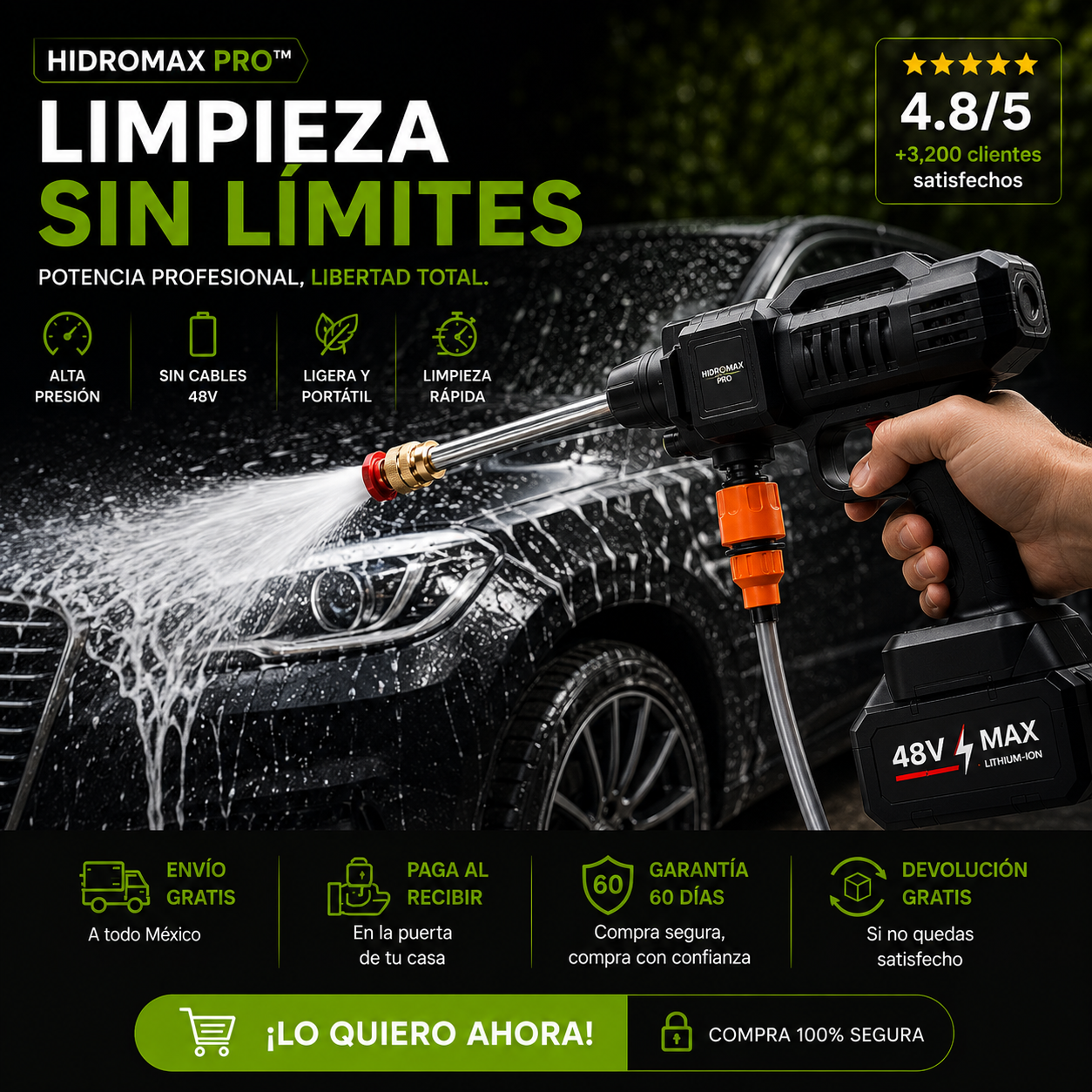 HidroMax Pro™ | Hidrolavadora Inalámbrica 48V