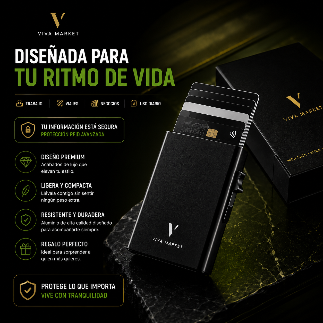 VivaShield™ Cartera Premium de Aluminio RFID