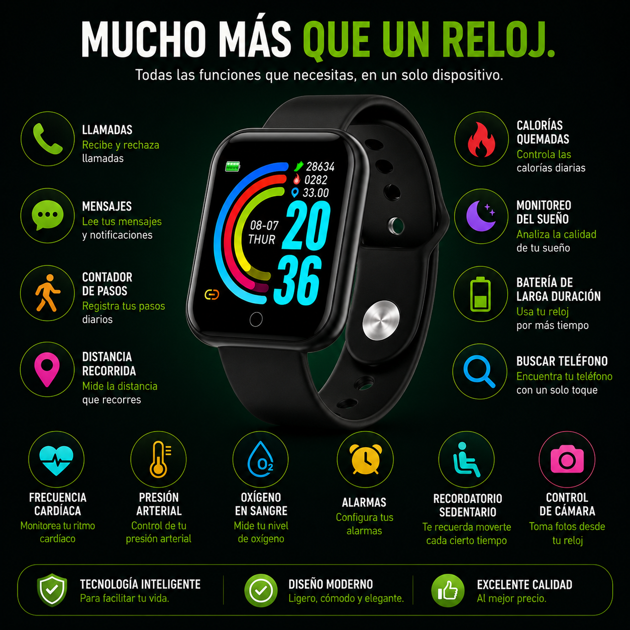 Smartwatch D20 Y68 Reloj Colores