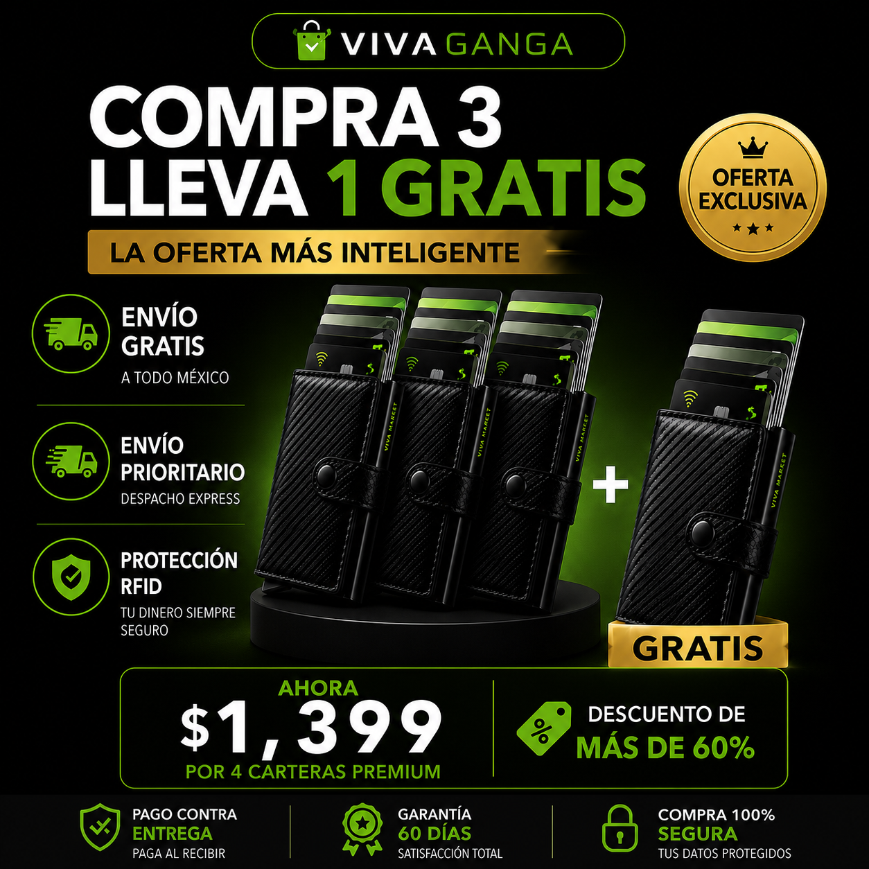 VivaShield™ Cartera Premium de Aluminio RFID