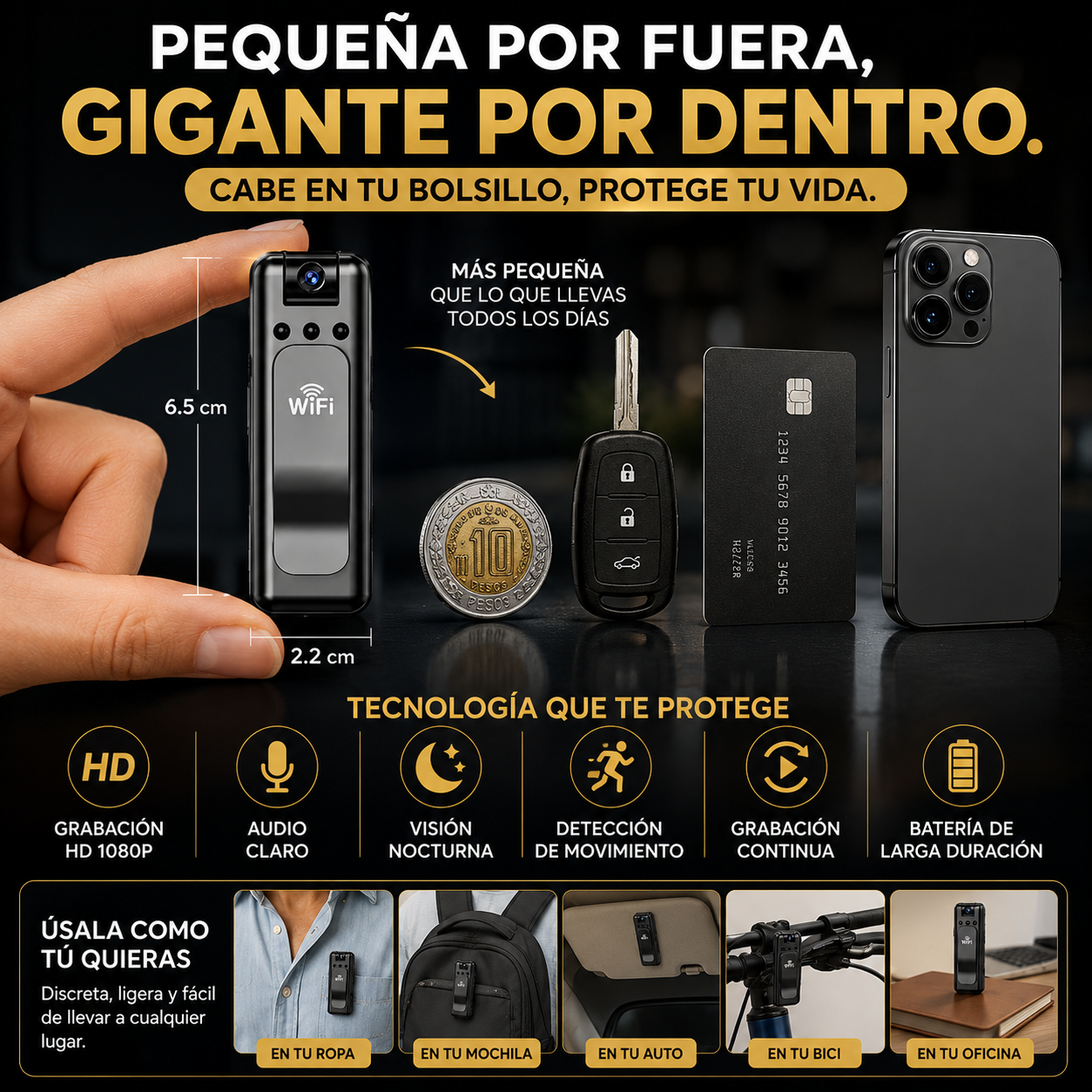 Mini Cámara Corporal WiFi HD™  Tu Seguridad Siempre Contigo