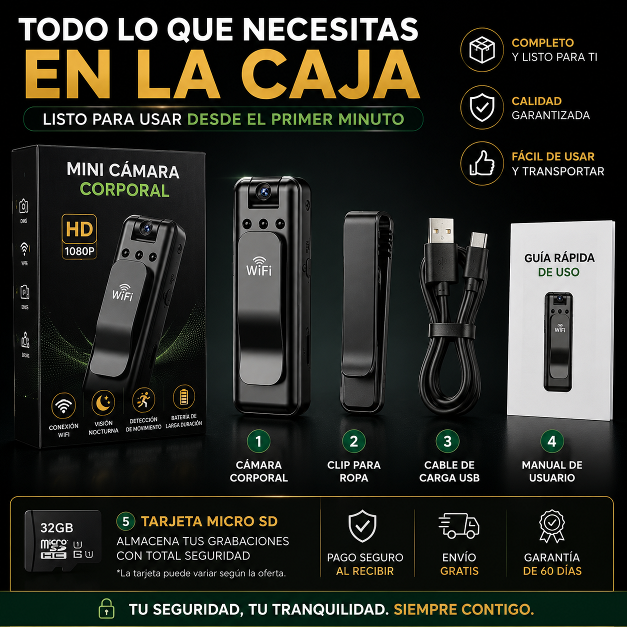 Mini Cámara Corporal WiFi HD™  Tu Seguridad Siempre Contigo